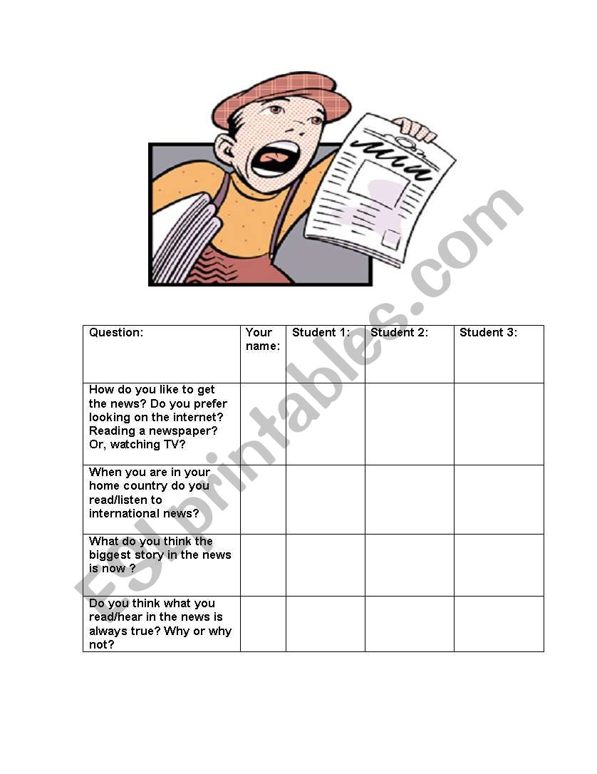 News Survey worksheet