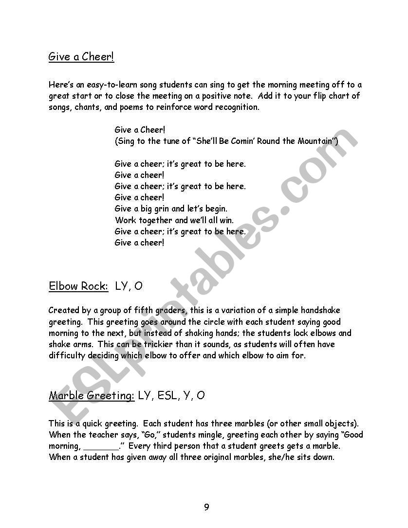 morning meeting greetings esl worksheet by jeanbacil gmail com morning meeting greetings