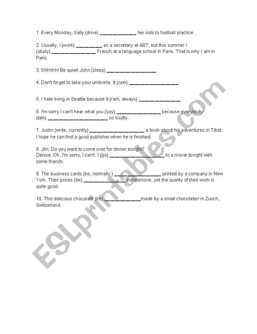 pte simple and continuous worksheet