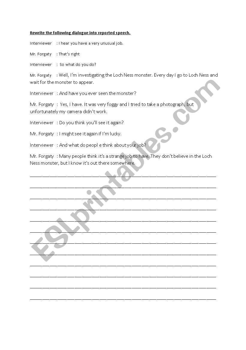 Reported speech worksheet