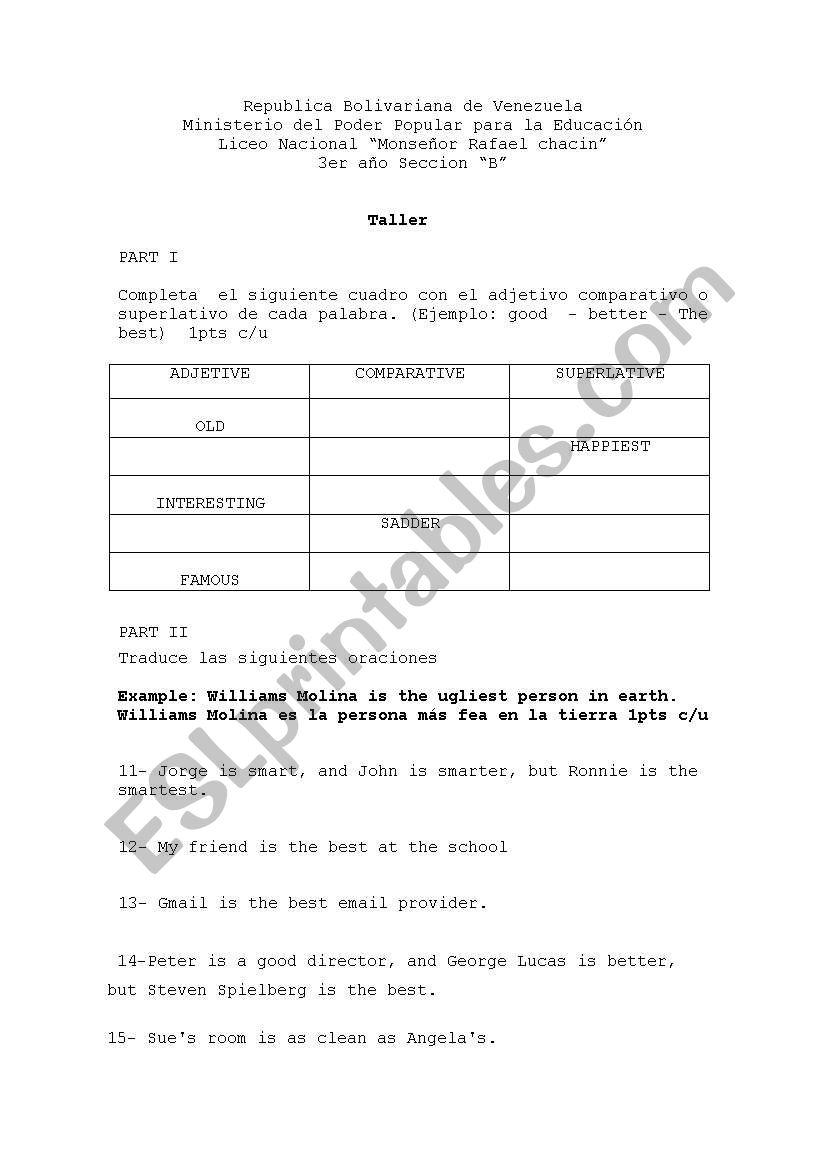 comparatives and superlatives worksheet