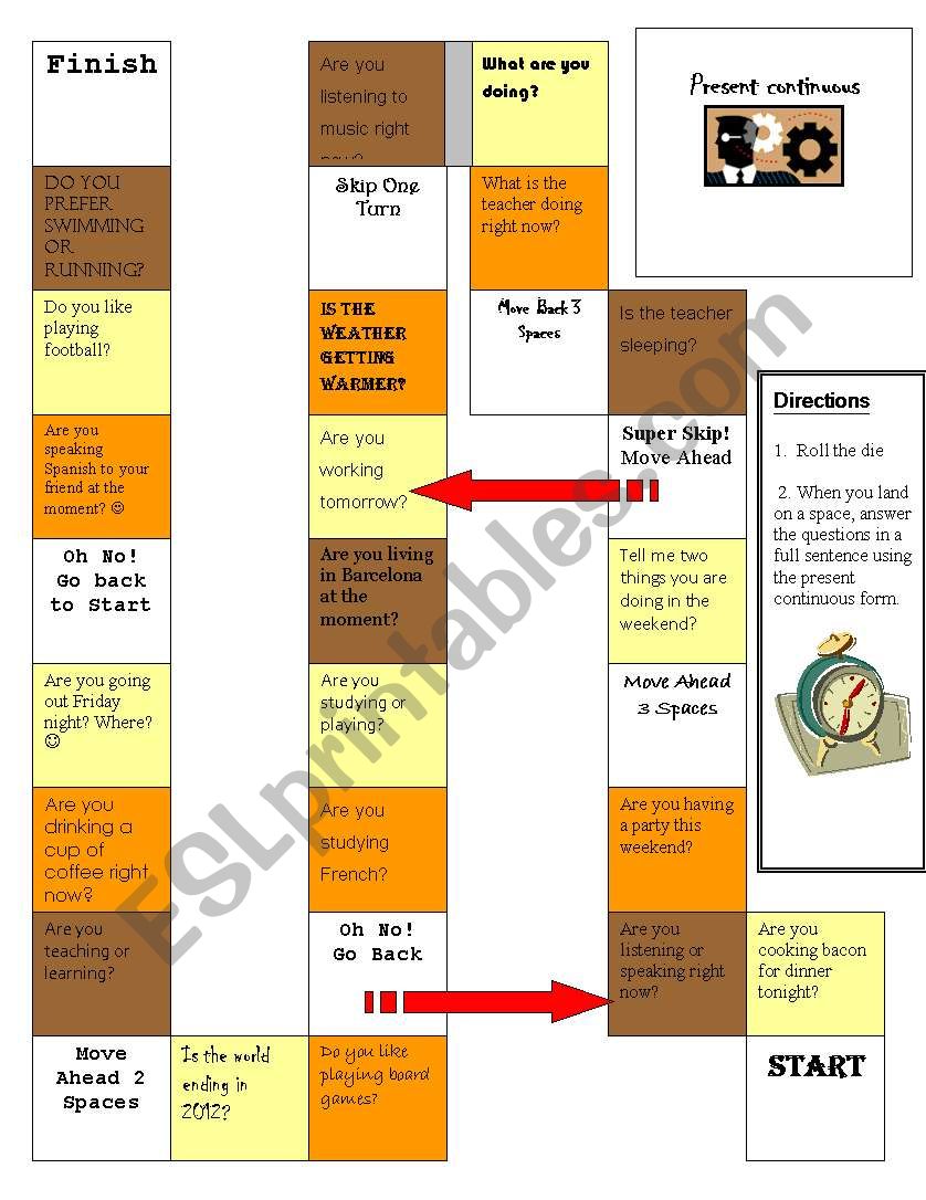 Present Continuous Board Game worksheet