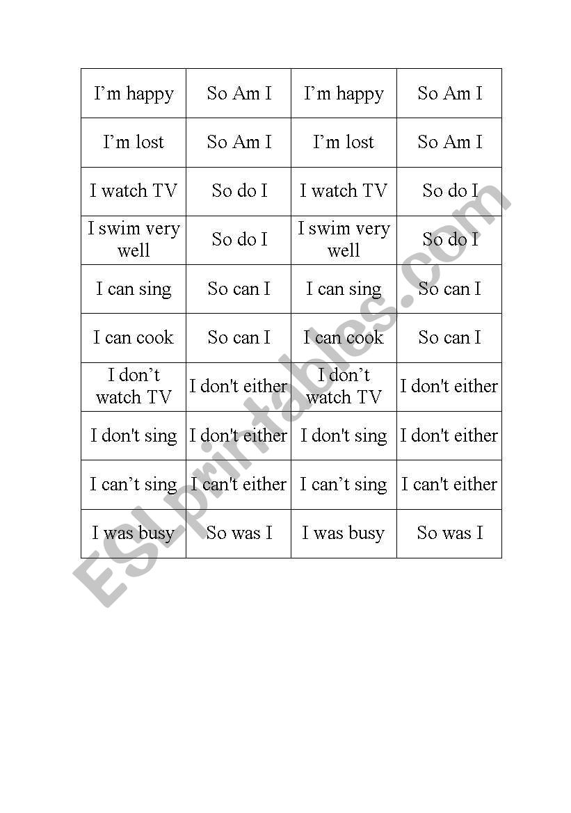 Expressing agreement worksheet