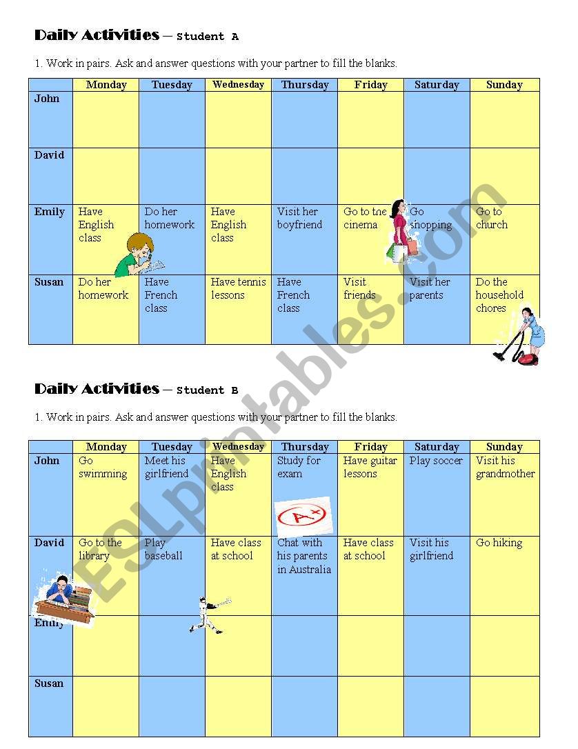 Daily Activities worksheet