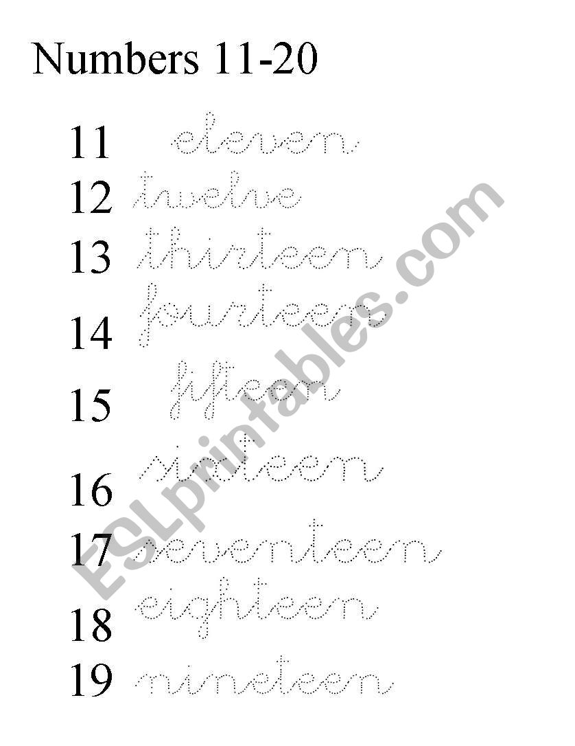 Numbers 11-20 worksheet