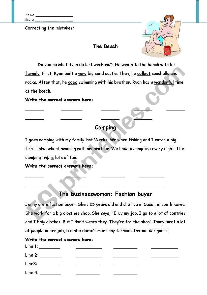 Writing mistakes worksheet worksheet