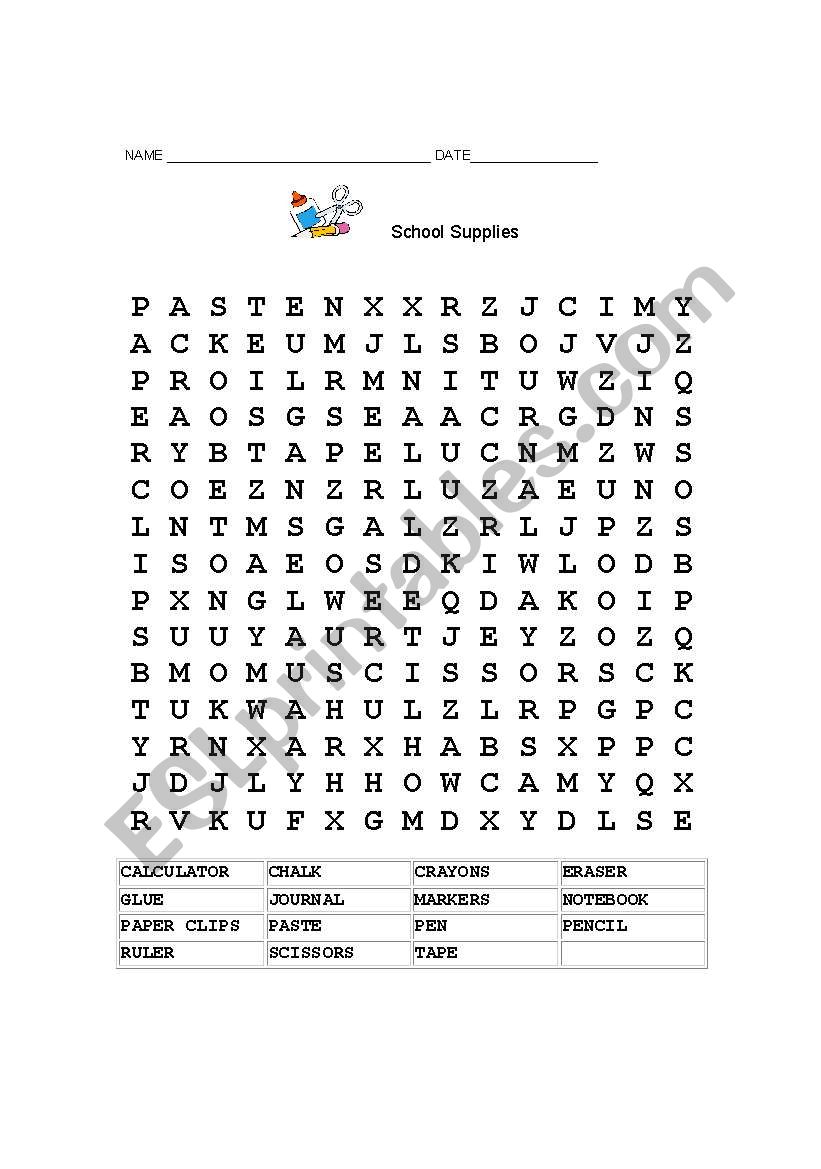 School Supplies worksheet