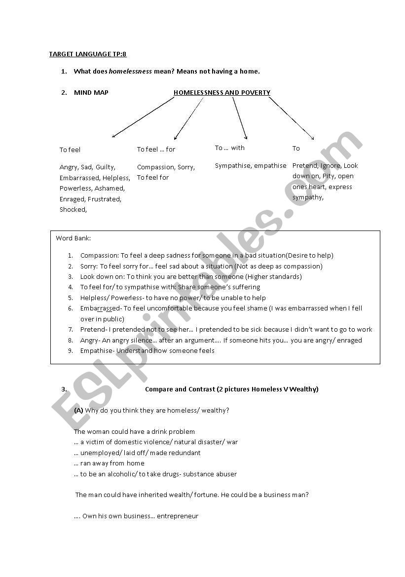 Homelessness worksheet