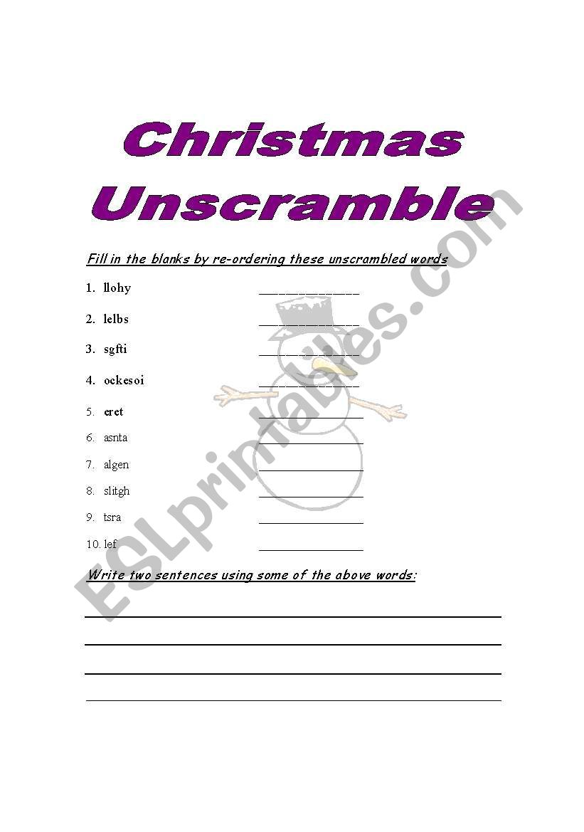 Christmas Unscramble worksheet