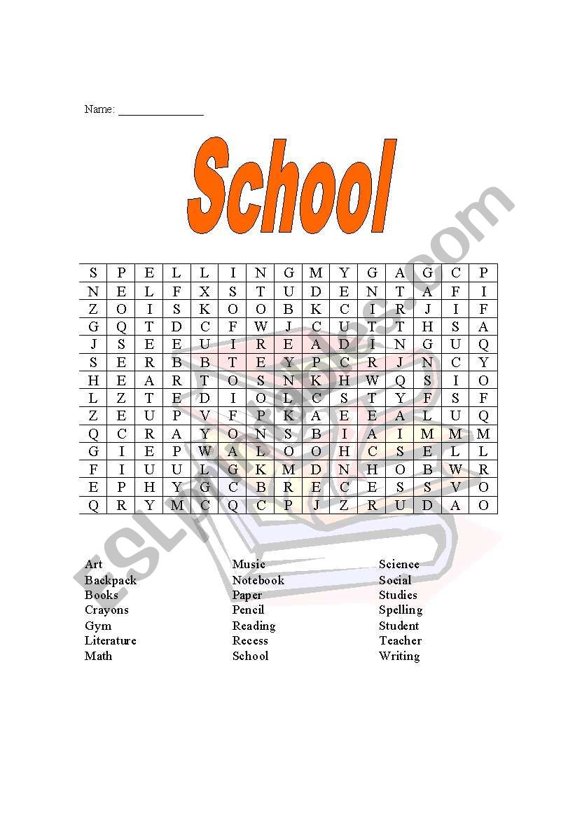 School Word search worksheet