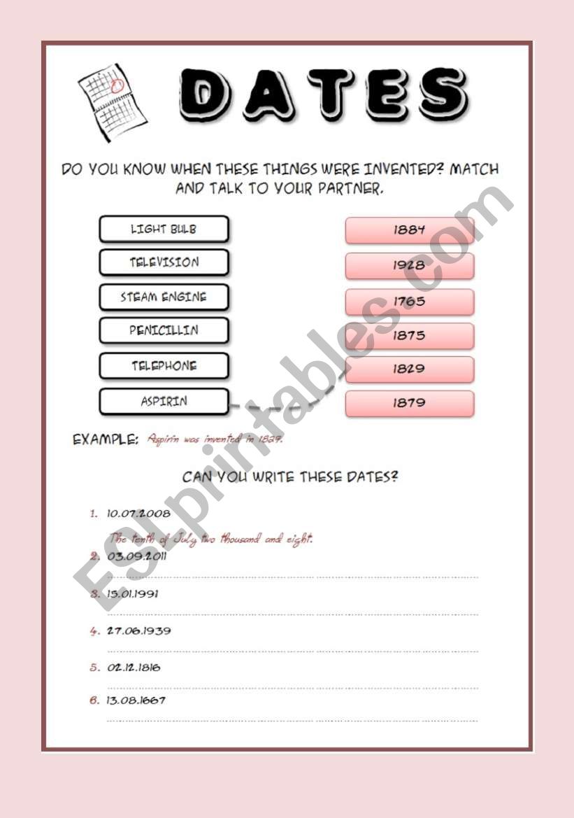 Dates worksheet