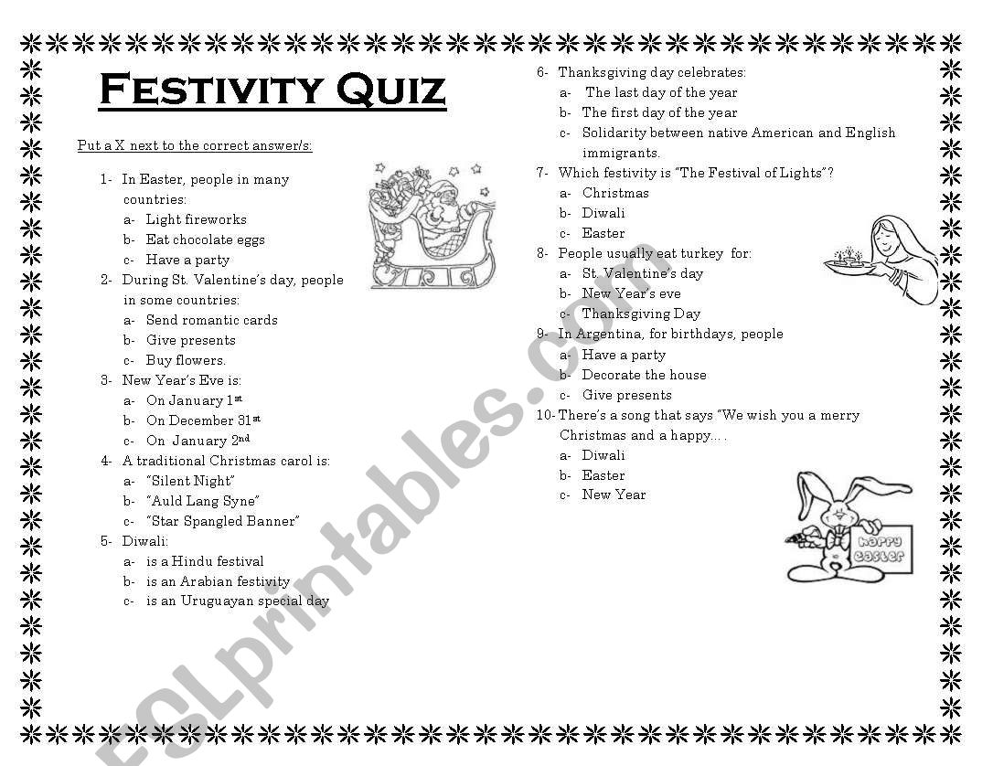 FESTIVITY QUIZ worksheet