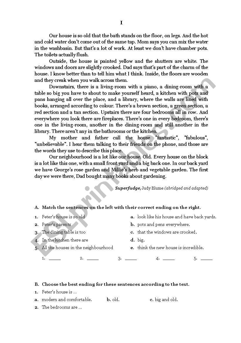 House and Home worksheet