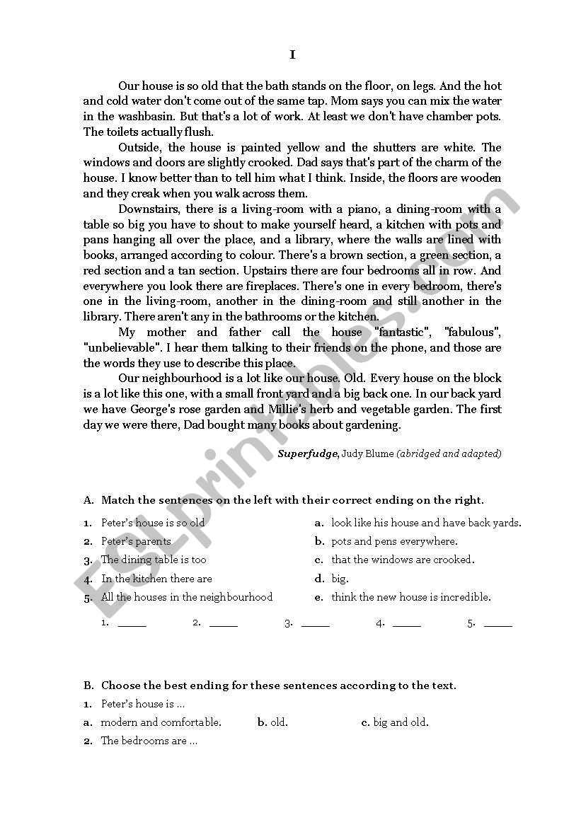 House and Home worksheet