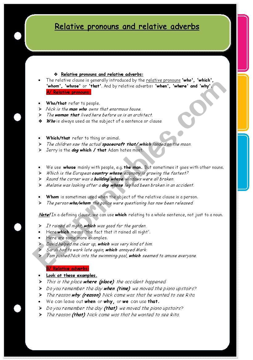 Relative Pronouns and Relative Adverbs