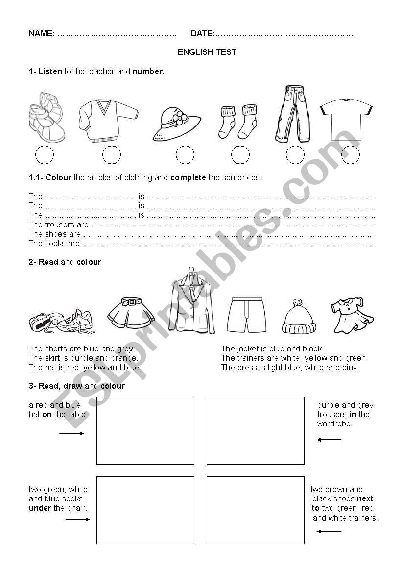 test clothes worksheet