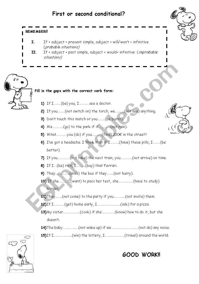 First and second conditional worksheet