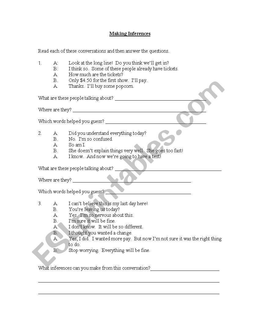 Making Inferences worksheet