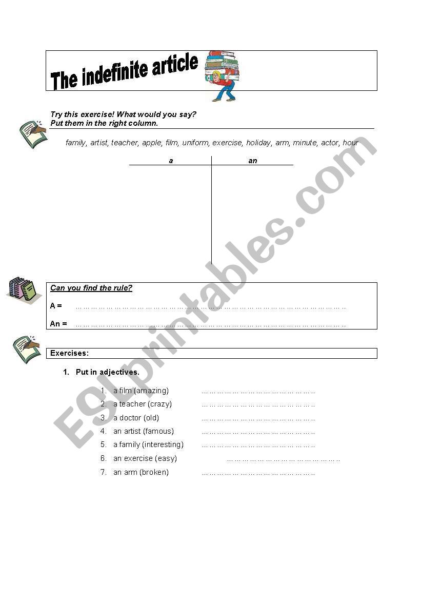 english-worksheets-the-indefinite-article