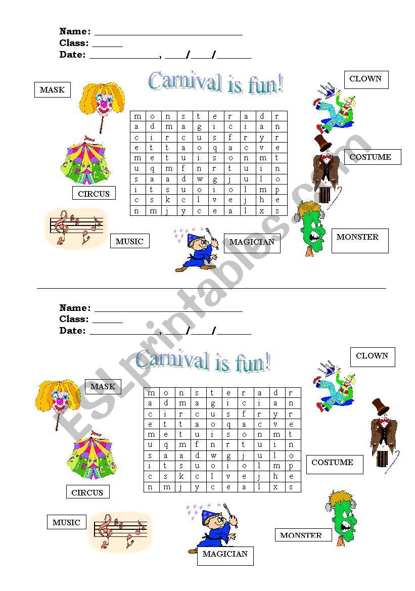 Carnival is fun worksheet