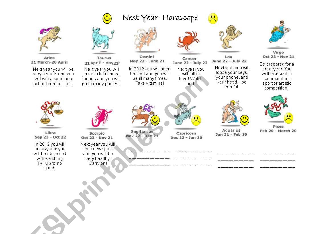 Next Year Horoscope  worksheet