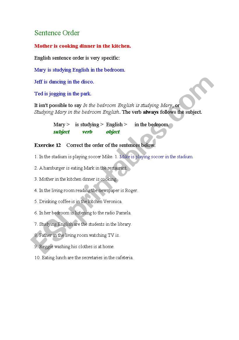 order sentences worksheet