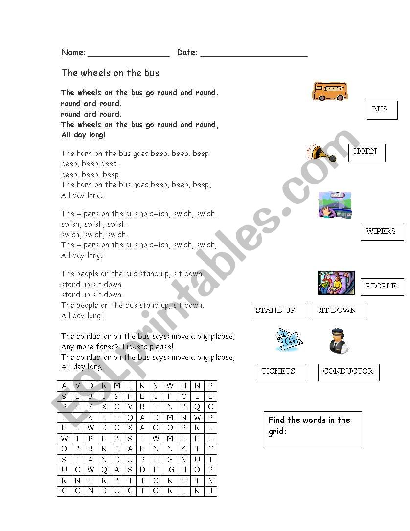 The wheels on the bus worksheet