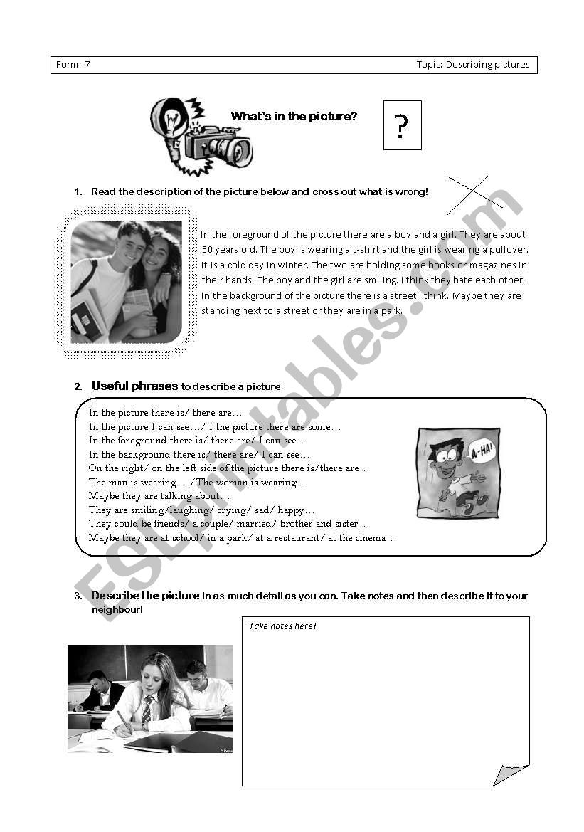 Describing pictures worksheet