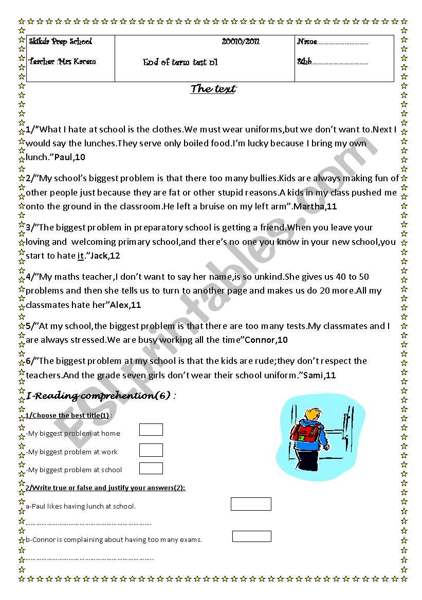 end of term test n1 8th form worksheet