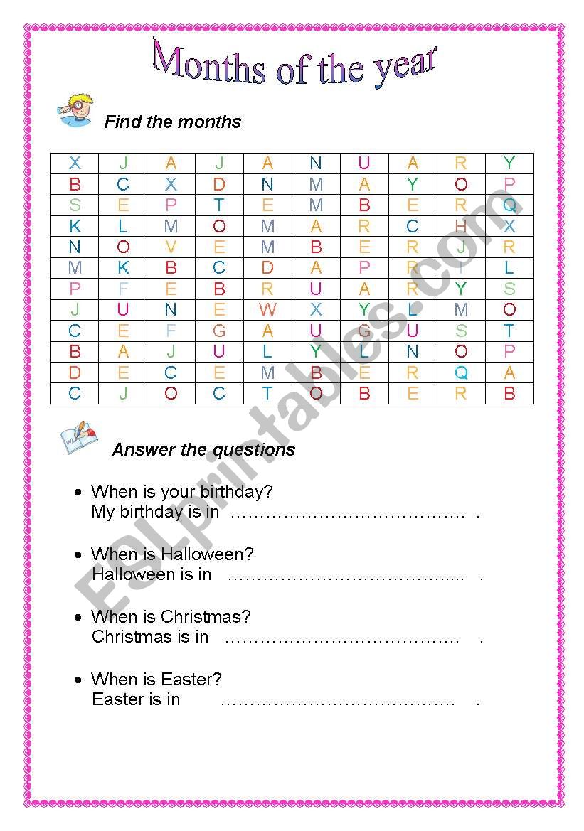 Months of the year worksheet