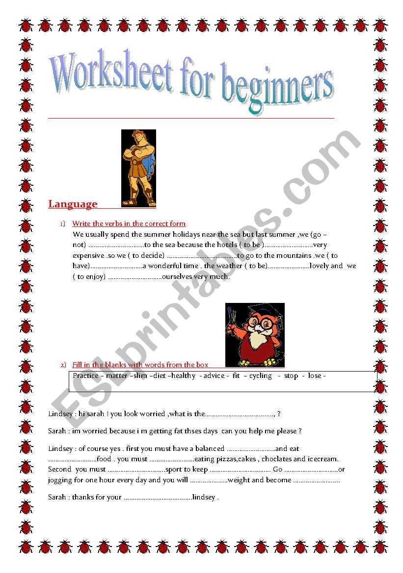 A WORK SHEET  FOR BEGINNERS worksheet