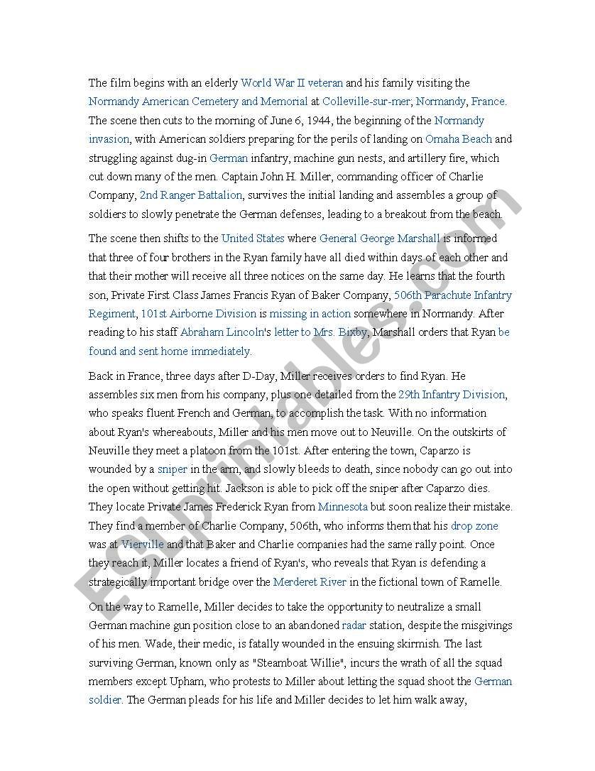 Saving Private Ryan worksheet