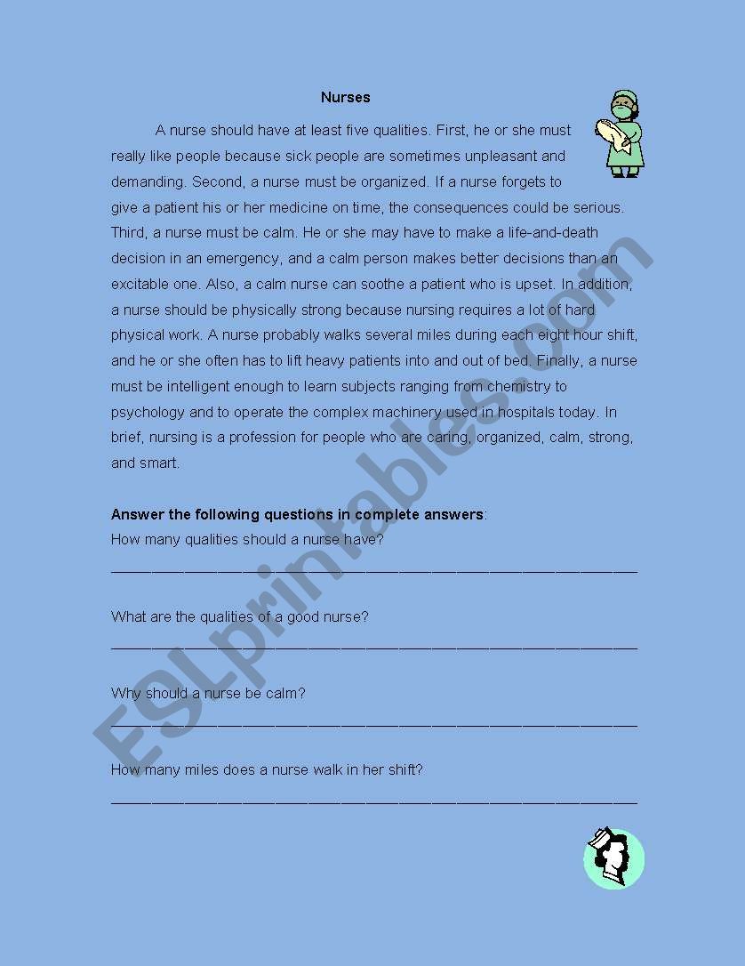 Nurses - Reading worksheet