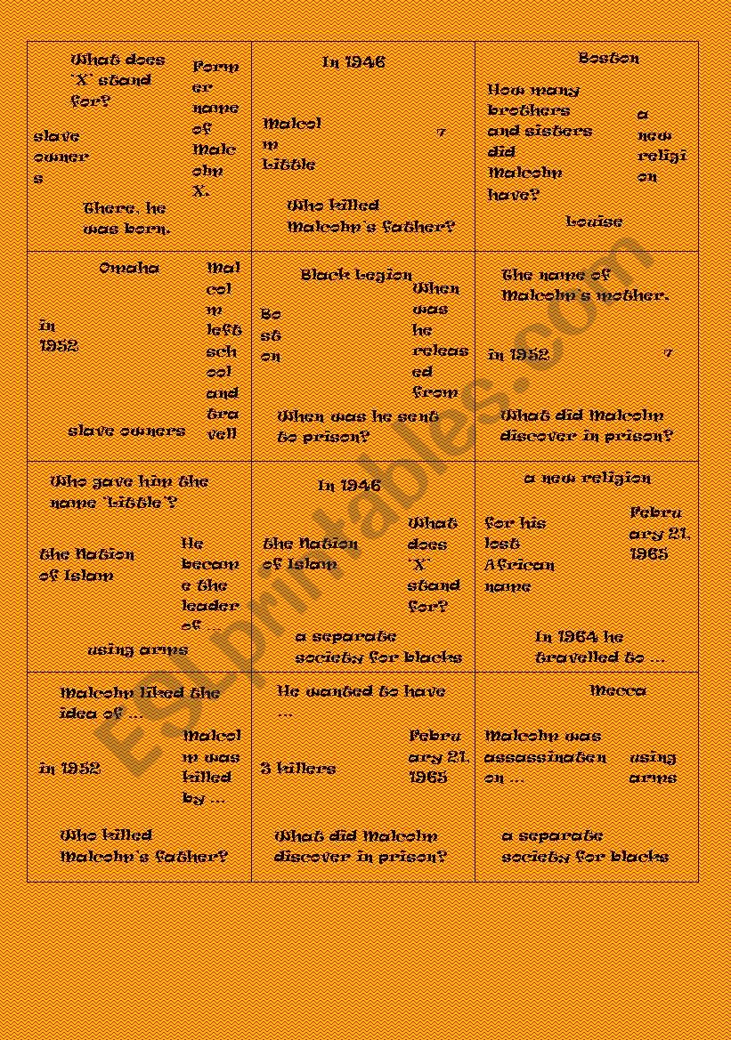 puzzle Malcolm X worksheet