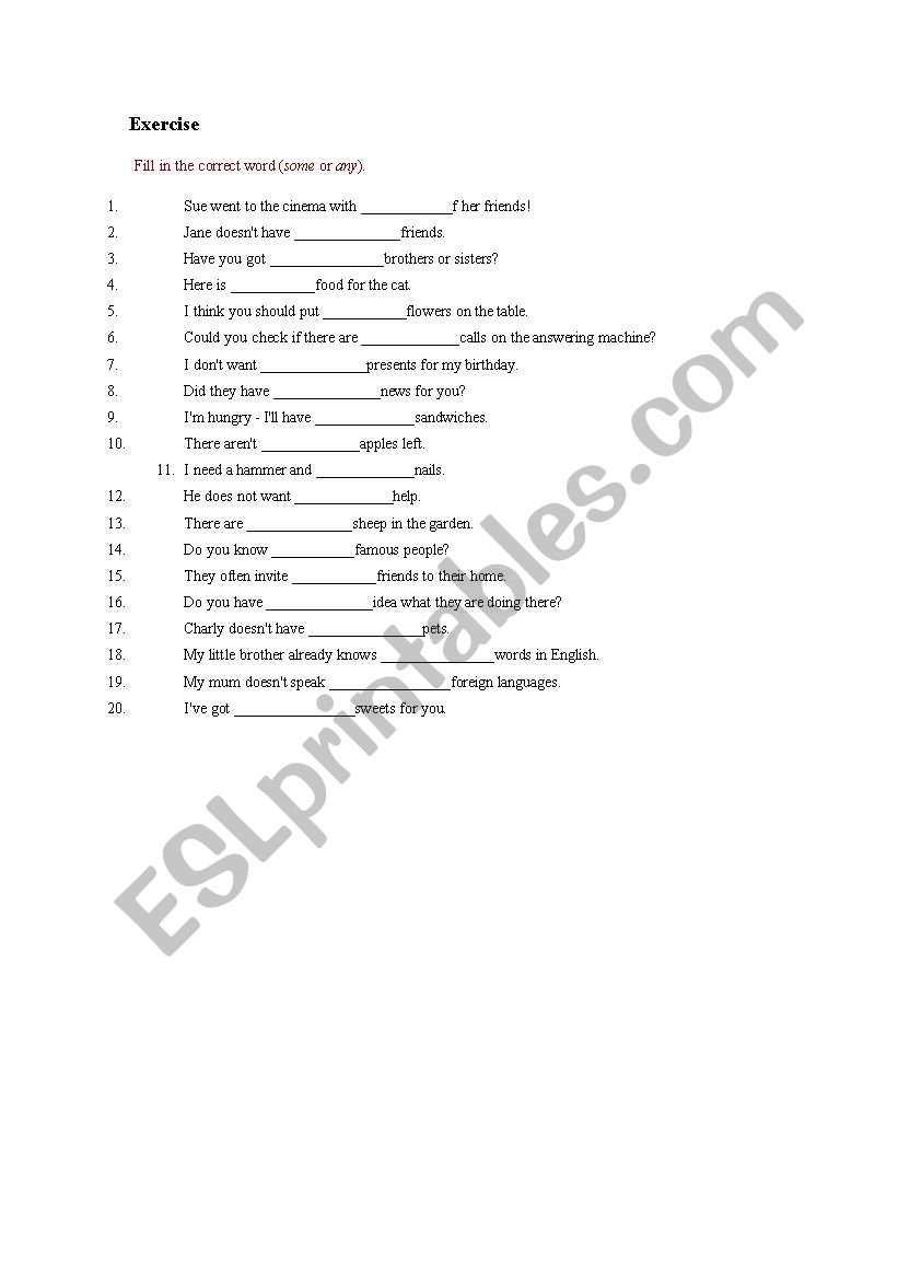 some or any worksheet