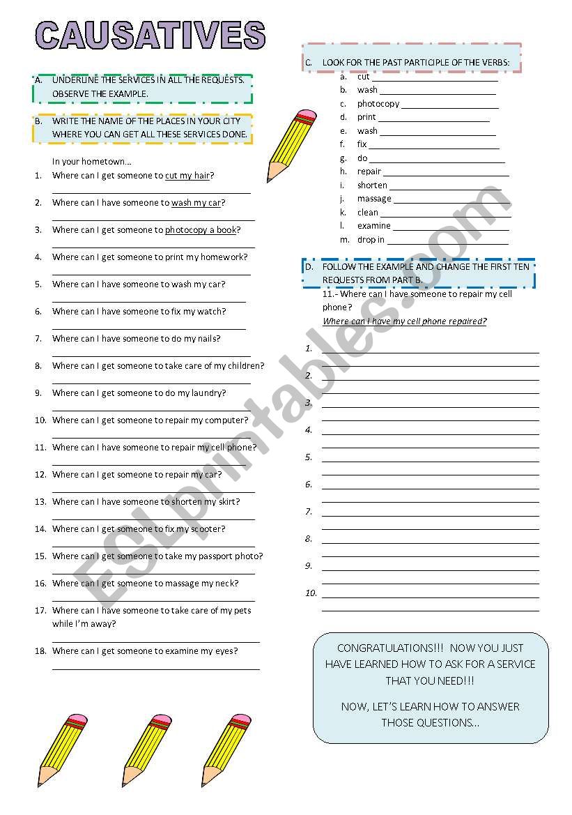 causatives: getting services worksheet