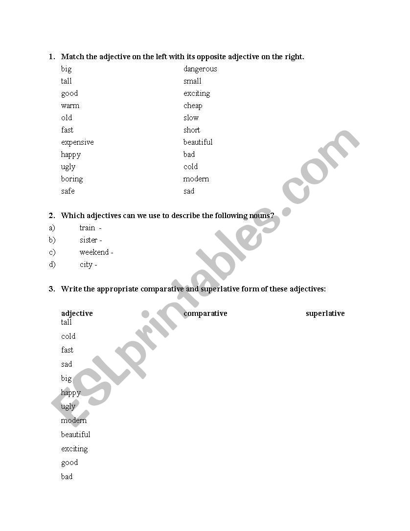 comparison of adjectives worksheet