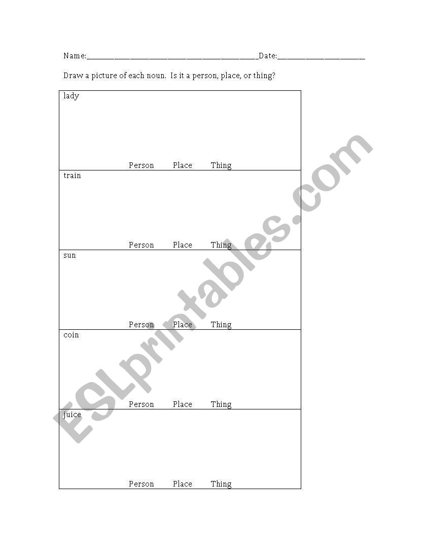 Nouns ID worksheet