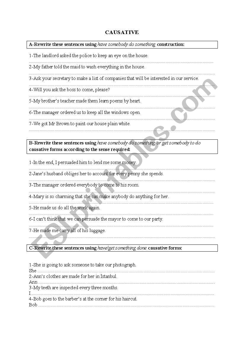 Causatives worksheet