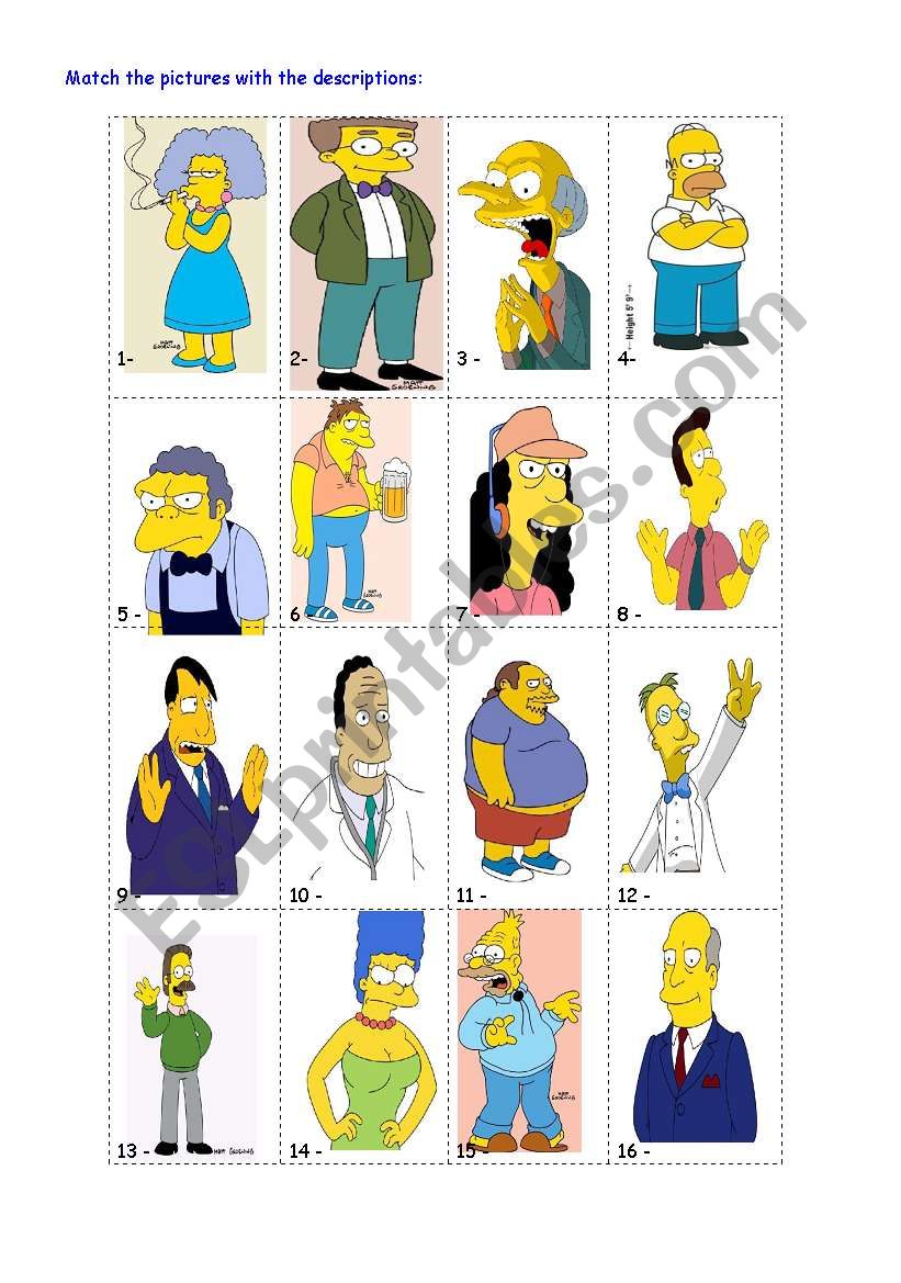 describing the simpsons worksheet