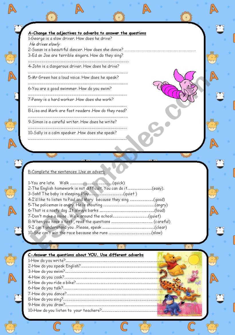 Adjective and Adverb worksheet