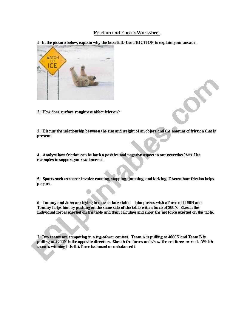 Friction worksheet