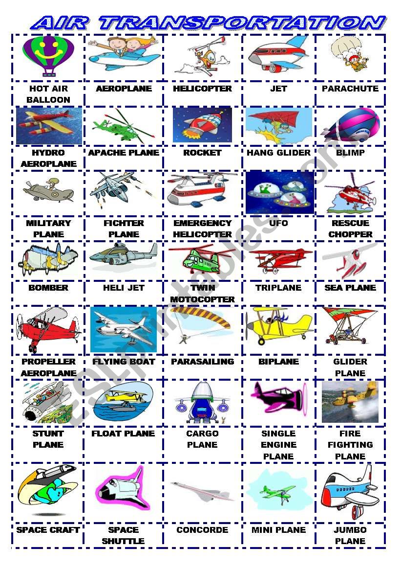 AIR TRANSPORTATION/PICTIONARY worksheet