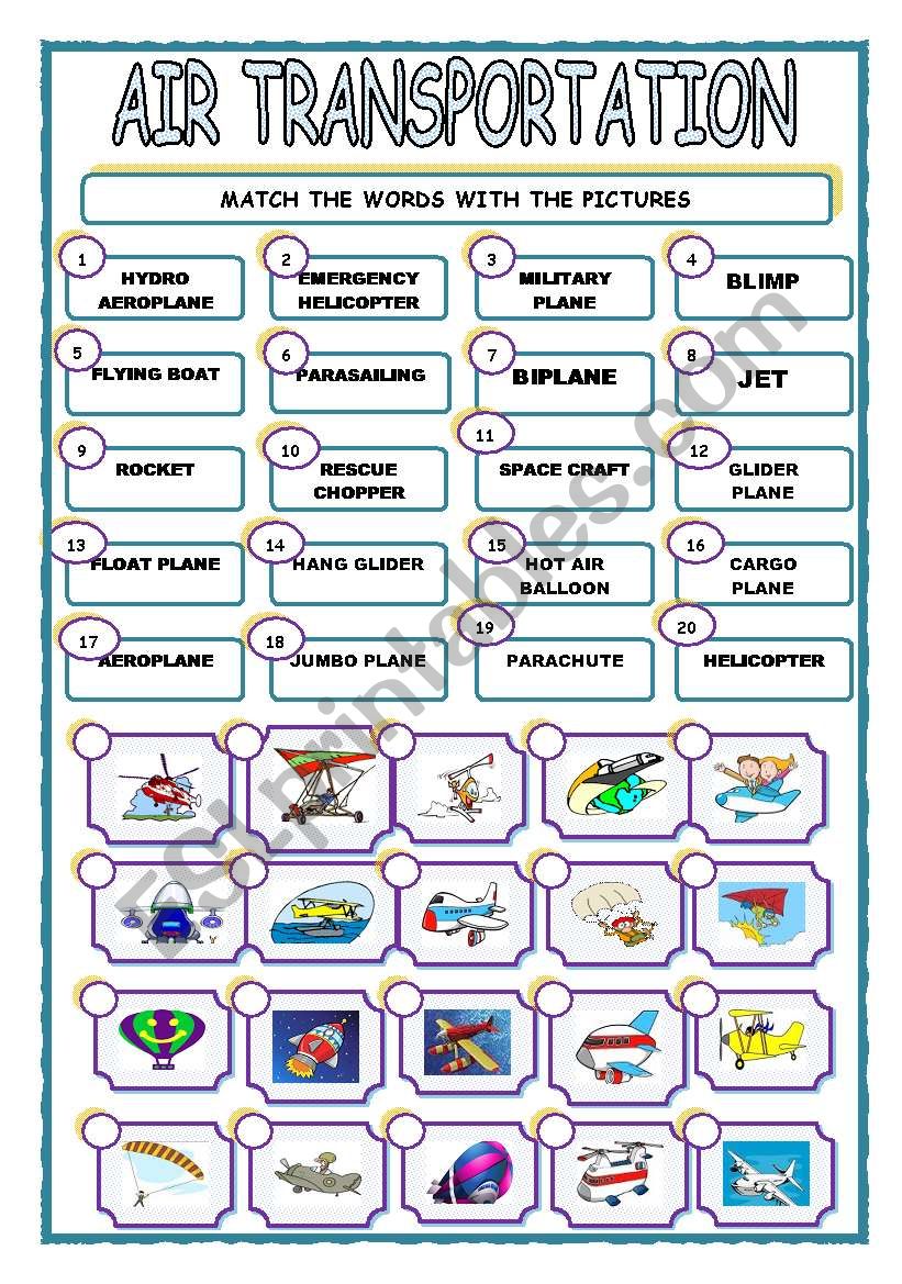 AIR TRANSPORTATION/MATCHING worksheet