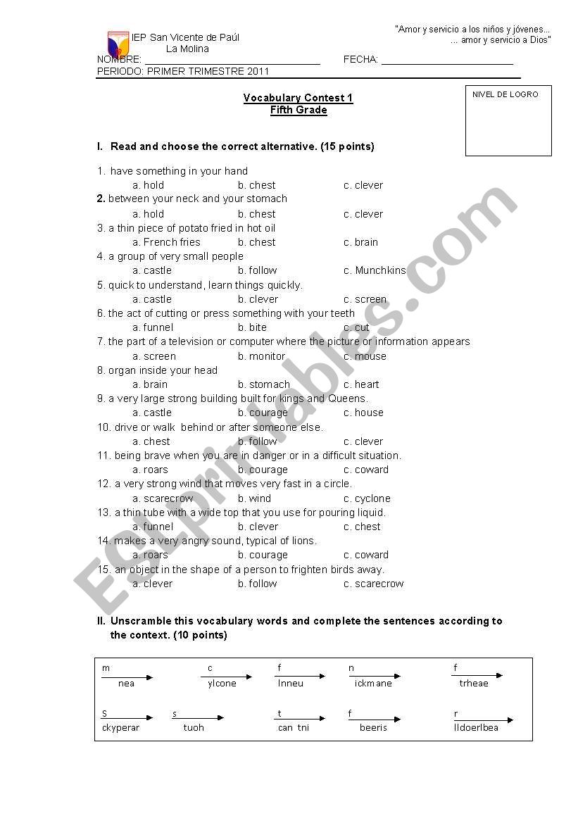 VOCABULARY CONTEST worksheet