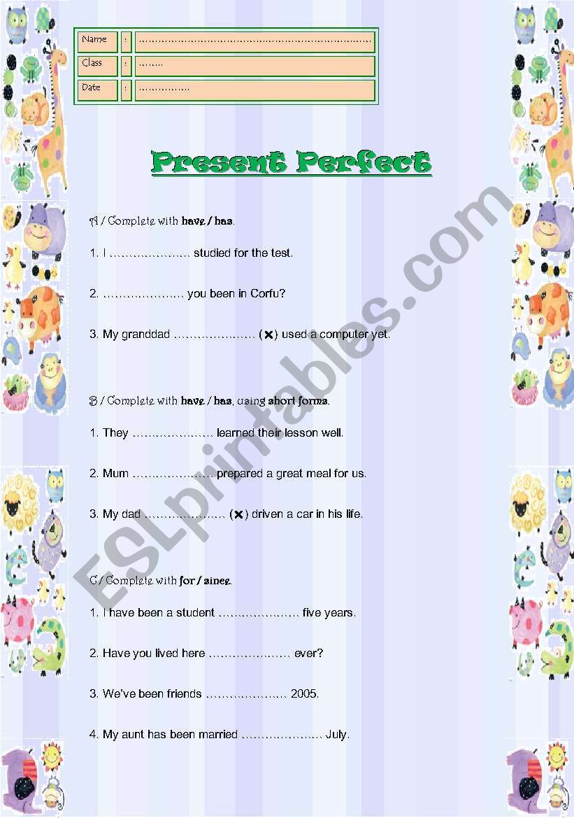 Present Perfect worksheet