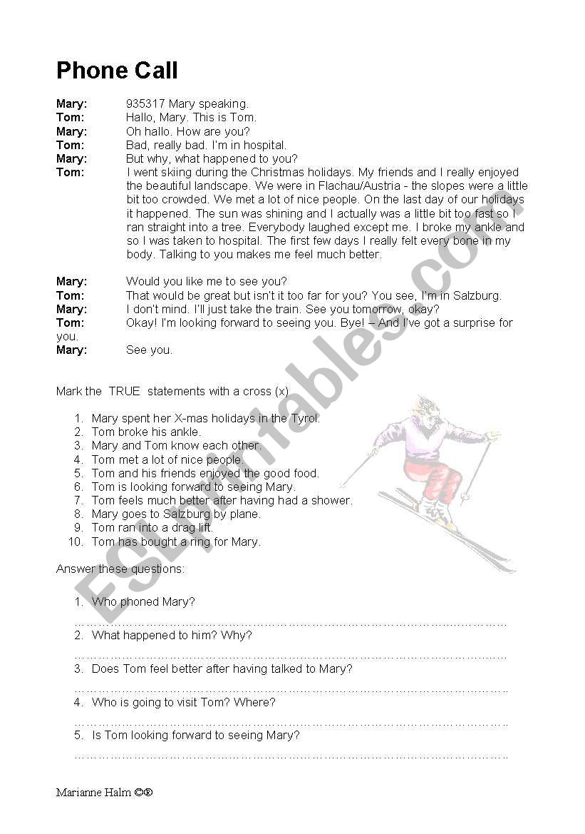 Phone call worksheet