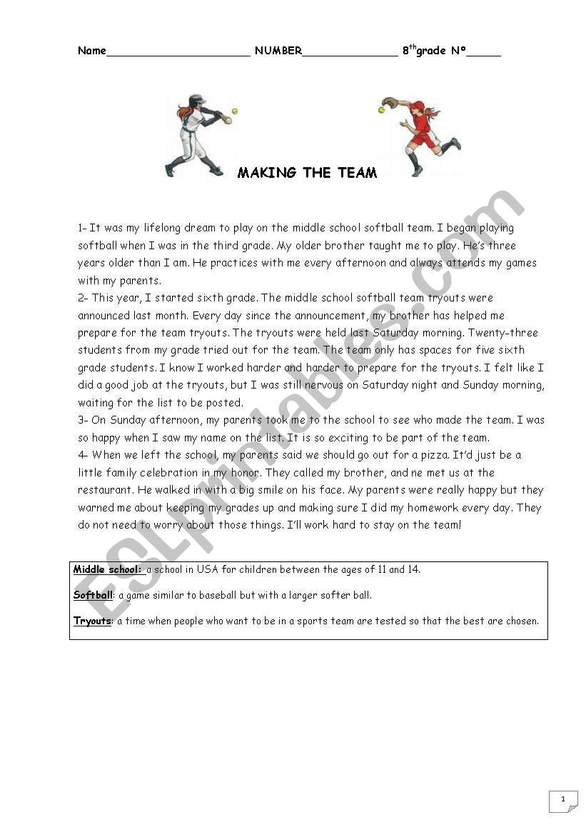 Making the team worksheet