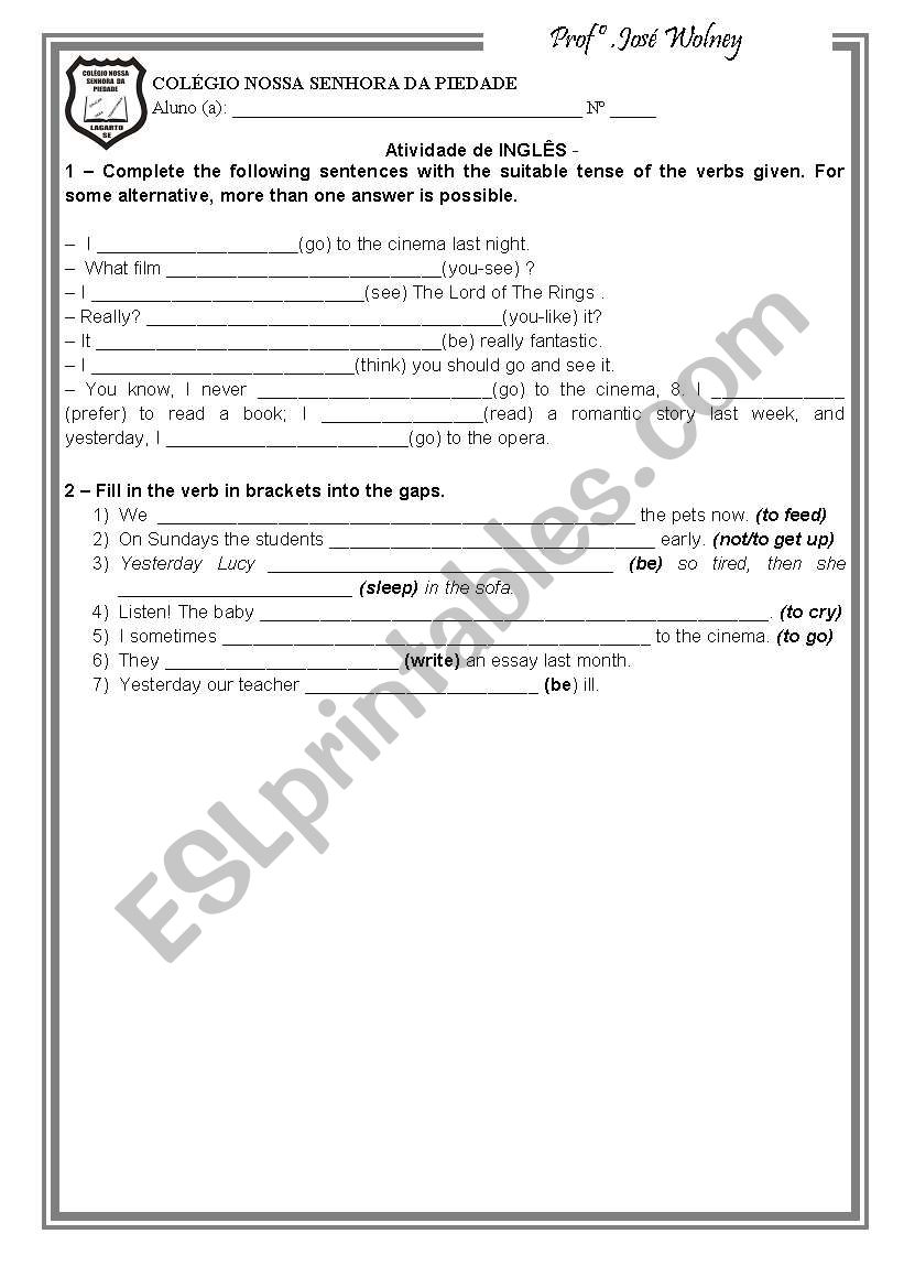 simple past activity worksheet