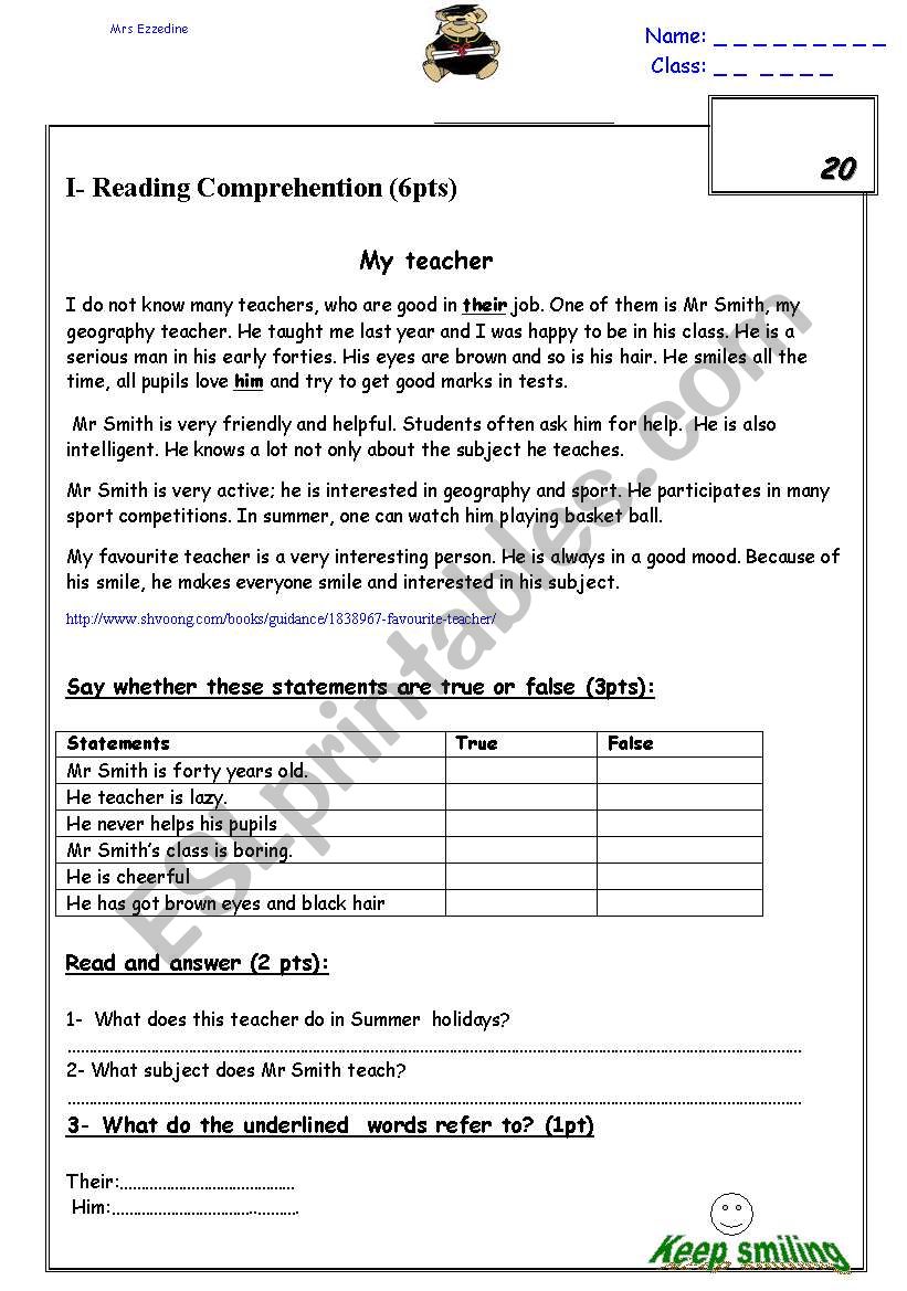 End term test 3 7th formers worksheet